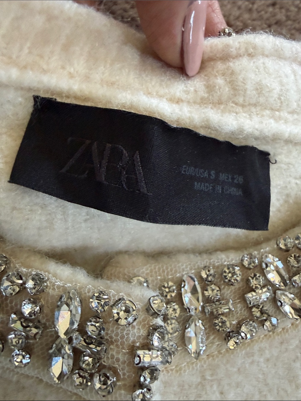 Zara Cream Jeweled-Collar Short-Sleeve Cardigan - Picture 2 of 3